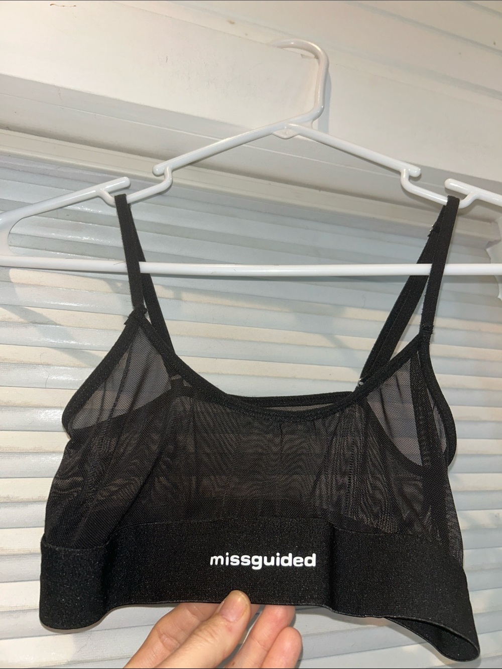 Missguided Black Sheer Mesh Bralette Logo Band Y2K